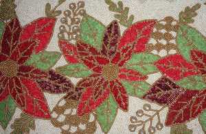 Hand Beaded <b>Table</b> Runner: <b>White</b> Glass Beads, Holiday Centerpiece Elegant Poinsettia - Product Image 2