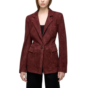 Chaqueta Premium de Terciopelo y Piel de Oveja Color Granate para Mujer, Talla XS, Transpirable, con Acabado Elegante, por Leathertex - Product Image 4