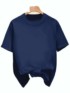 T-shirt rouge à manches courtes et col rond pour homme, 100 % coton, coupe oversize, couleur unie, en jersey tricoté, tissu respirant, teint uni, ODM - Product Image 3