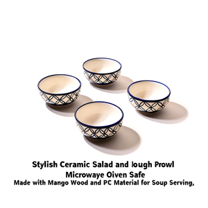Stylish Ceramic Salad and Dough Bowl Microwave Oven Safe Made with Mango Wood and <b>PC</b> Material for Soup Serving - Product Image 3