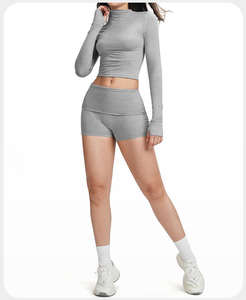 Activewear entrenamiento Yoga conjunto mujer ropa deportiva gimnasio ropa Fitness manga larga cintura alta Leggings trajes deportivos - Product Image 5