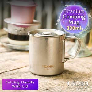 TiKOBO 330ml Pure Titanium Camping Mug | Ultralight Backpacking Cup with Foldable Handles & Lid - Product Image 1