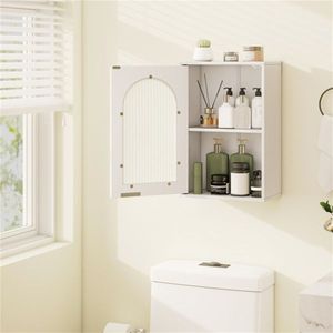 Mobile Bagno Sospeso con Design Ondulato, Anta in Vetro Temperato, Capacità Inferiore 22 Libbre, Mobiletto Medicinali Bagno con Design Ondulato - Product Image 4