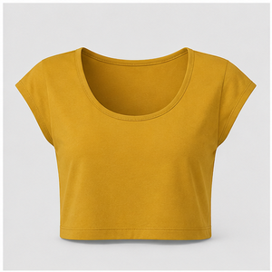 T-shirt court ajusté jaune moutarde à col rond et manches courtes pour femme WTS-0133 - Product Image 1