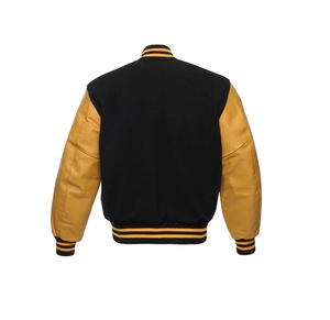 Unisex Black <b>Red</b> Waterproof Hooded Varsity Jacket Cartoon Patchwork Contrast Sleeves Striped Collar Cuffs Hem Zipper Front - Product Image 5