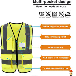 Gilet de sécurité réfléchissant haute visibilité imperméable avec logo personnalisable, norme ANSI Classe 1 EN ISO 20471 Classe 2 pour usage en construction - Product Image 4
