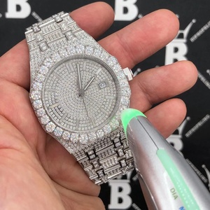 Reloj de Cuarzo con Incrustaciones de Diamantes Moissanite, Correa de Acero Inoxidable, Esfera Redonda, Reloj de Pulsera de Lujo para Hombre - Product Image 1