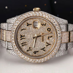 Reloj de Hombre con Diamantes Moissanite VVS, 41 mm, Chapado en Oro Blanco, Esfera de Acero Inoxidable, Ancho de Correa de 20 mm, Totalmente Cubierto de Diamantes, Cuarzo, Deportivo y Elegante - Product Image 1