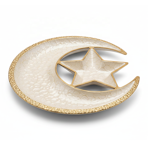 Plato de Servir Luna de Oro Esmaltado con Perlas Hecho a Mano, Plato de Dulces de Alta Gama en Forma de Estrella, Plato de Aperitivos Pulido para Regalos Navideños - Product Image 1