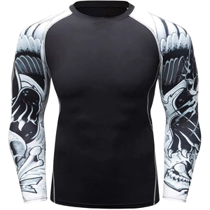 Camiseta de compresión de poliéster de secado rápido con estampado de dragón negro, rojo y morado, de manga larga para hombre - Product Image 4