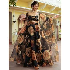 Entretenido Negro Impreso Semi Cosido Tradicional Lehenga Choli - Product Image 5