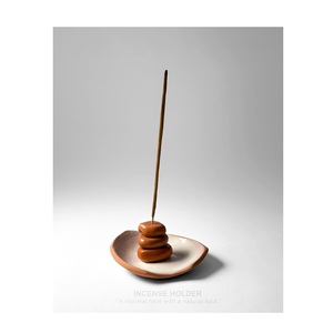 Terracotta Ceramic Incense Stick Holder Stacked Pebble Ash Catcher Plate Glossy Organic <b>Clay</b> Incense Burner Tray - Product Image 2