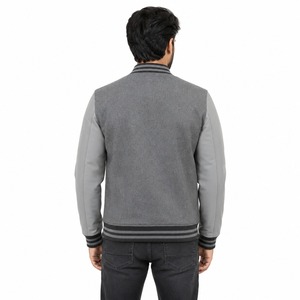 Chaqueta Universitaria Clásica, Cuerpo de Lana y Poliéster, Mangas de Cuero Sintético, Cuello y Puños Acanalados, Cierre de Botones a Presión, Estilo Casual Universitario - Product Image 2