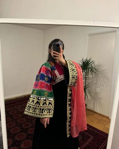Vestido informal bordado afgano negro, vestido étnico bohemio de manga larga para mujer, vestido largo con dupatta a juego - Product Image 2