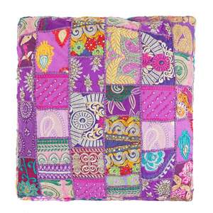 Housse de coussin carrée bohème en patchwork, faite à la main en coton et lin, multicolore violet, style indien, décoration intérieure - Product Image 5