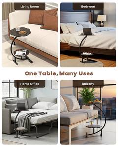 Mesa Auxiliar Contemporánea con Base de Metal Curvada, Superficie de Metal, Dos Niveles, Mesa de Acento Moderna, Muebles para el Hogar, Decoración para Sala de Estar y Dormitorio - Product Image 4