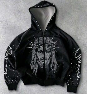 Eyre Sport Wear Sweat à capuche unisexe oversize streetwear imprimé DTF DTG et strass, 100% coton molletonné avec poche, personnalisable en usine - Product Image 1