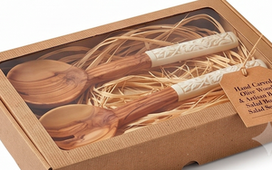 Ensemble de couverts en bois élégant avec manche floral blanc cassé, design minimaliste pour la cuisine, essentiels pour la salle à manger, hôtels et événements - Product Image 4
