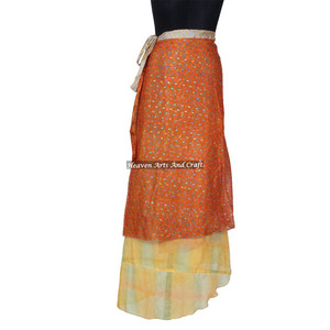 Beach Skirt Two Layer New Skirt 2 Layer Reversible Magic Silk Saris <b>Wrap</b> Long Skirt <b>Sarong</b> <b>Wrap</b> Girl's Recycled Silk Sari Magic - Product Image 2