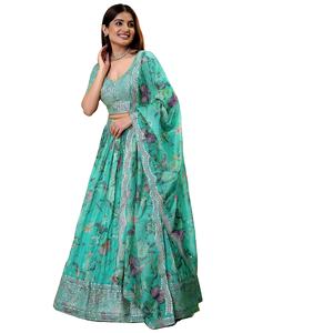 Collection de Lehenga Choli traditionnels pour mariage, en organza, avec broderie de sequins, de la marque Dhwaja Export, avec dupatta, séchage rapide, toutes saisons - Product Image 1