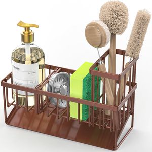 <b>Kitchen</b> Sink Organizer <b>Storage</b> with High Brush Holder Rustproof 304 Stainless Steel Sponge Holder for <b>Kitchen</b> Sink - Product Image 1