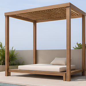 Cabaña de lujo junto a la piscina de madera de teca con estructura de techo de celosía de listones - Product Image 3