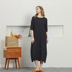 Premium Black O-Neck Linen Midi <b>Dress</b> With Short Sleeve Boho <b>Loose</b> Fit Cotton Summer Casual Daily Wear - Product Image 2