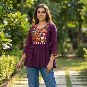 เสื้อทูนิคปักลายแบบดั้งเดิมสำหรับผู้หญิง แขนยาว สไตล์ชาติพันธุ์ เหมาะสำหรับงานเทศกาล มีหลายสีให้เลือก - Product Image 5