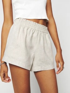 Shorts Casuales de Lino para Mujer, Cintura Alta, con Cordón y Bolsillos, Corte Holgado, para Playa o Uso Diario - Product Image 2