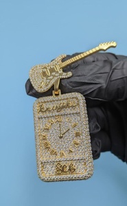 Iced Out Hip Hop Guitar <b>Clock</b> Pendant 925 <b>Silver</b> 18K Gold Moissanite Round Brilliant Cut Themed Charm Luxury Unisex Jewelry - Product Image 3