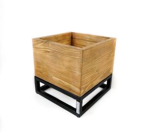 <b>Square</b> Wooden Floor <b>Vase</b> with Black Metal Base for Floral Display Rustic Design - Product Image 1