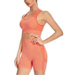 Ensemble de 2 shorts de yoga unis, nouvelle conception personnalisée, anti-bactériens, respirants, séchage rapide, écologiques, taille haute, Spandex/Nylon - Product Image 5