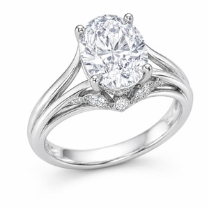 Anillo de Halo con Diamantes Ovalados, Plata 925, Banda Pavé de Tallo Dividido, Anillo de Novia con Diamantes Cultivados en Laboratorio, Personalizado - Product Image 6