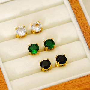 Fashion Trendy High Polish Non Tarnish Gold Plated 925 <b>Silver</b> 14K <b>Solid</b> Gold Zircon Stud <b>Earrings</b> Women Men Wedding Anniversary - Product Image 2