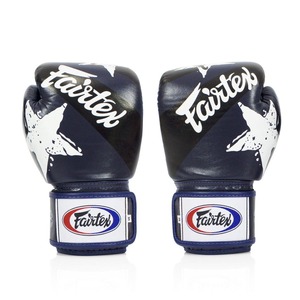 Gants de boxe Muay Thai Fairtex tendance bleu marine imprimés, en cuir de vachette véritable, respirants, avec sangles réglables - Product Image 2