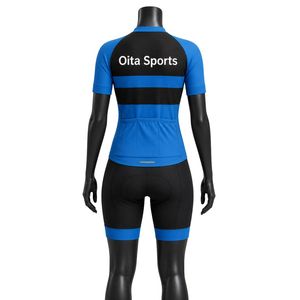 Men's Blue Black Zipper Sublimation <b>Cycling</b> Set <b>Short</b> Sleeve Jersey with <b>Padded</b> Bike <b>Shorts</b> Road Riding Apparel Performance - Product Image 2