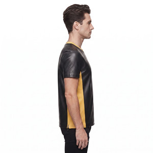 <b>Men</b> V-Neck Leather Tee <b>shirt</b> <b>Men</b> Short Sleeve Leather T <b>Shirt</b> <b>Men</b> Fashion Leather T <b>Shirt</b> <b>Men's</b> Premium Genuine Leather T-<b>Shirts</b> - Product Image 3