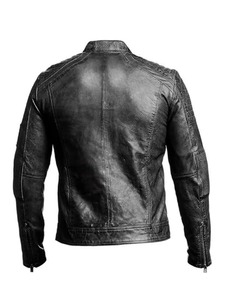Chaqueta de Motero Vintage Negra para Hombre, de Piel de Cordero Genuina - Product Image 2