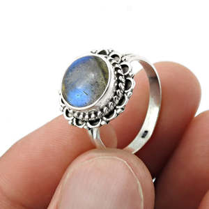 Handmade 925 Sterling Silver <b>Labradorite</b> Gemstone <b>Ring</b> Natural Bohemian Style Statement Fine Boho Jewelry With Round Cut Stone - Product Image 4