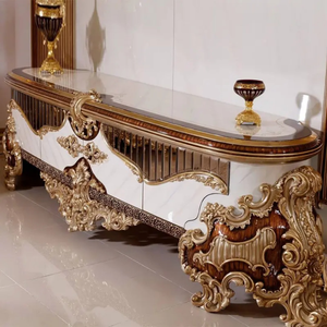 Meuble TV de style français en bois de mahogany massif, fait main, finition antique, pour salon d'appartement, meuble de luxe classique - Product Image 5