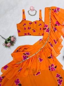 Sari indio de Bollywood, el más vendido, de georgette, impresionante, elegante, de estilo étnico, a la moda, de exportación, lo último en ropa nupcial exclusiva, largo hasta el suelo. - Product Image 5