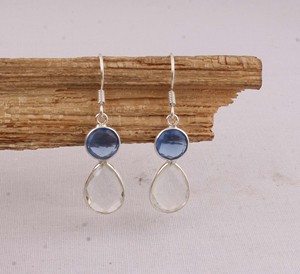 Wholesale Two Stone Faceted <b>Earrings</b> 925 <b>Sterling</b> <b>Silver</b> Multi Gemstone <b>Dangle</b> <b>Earrings</b> Manufacturer Handcrafted Blue - Product Image 1
