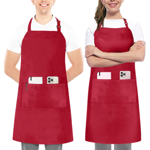 Tablier unisexe en coton rouge de qualité supérieure avec poches pour personnel de restaurant, bar, serveurs, en tissu tissé, fermeture à bouton-pression - Product Image 1