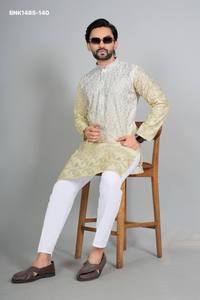 Collection de kurtas et pyjamas en rayonne de qualité supérieure avec broderies Zari sur toute la surface et motifs ombrés, fabriqués en Inde, vente en gros. - Product Image 3
