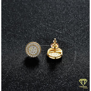 Boucles d'oreilles tendance en forme de cluster rond, diamants de laboratoire, plaqué or, argent sterling 925, bijoux de luxe haut de gamme pour femmes - Product Image 4