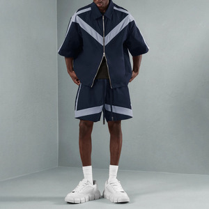 <b>Men's</b> <b>Summer</b> Tech Wear 2 Piece Tracksuit Set Oversized Short Sleeve Zip Up <b>Jacket</b> And Shorts Color Block Streetwear Set - Product Image 1
