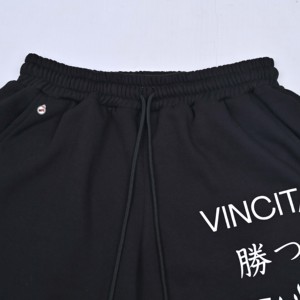 Shorts en coton noir pour homme, taille mi-haute, logo avant, respirant, cordon de serrage, style décontracté et sportif - Product Image 5