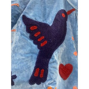 Hand Embroidered <b>Velvet</b> Jacket <b>Women</b> Mandarin Collar Full Sleeve Autumn Open Front <b>Coat</b> With Birds And Hearts Pattern - Product Image 5