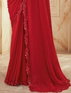 KV <b>Red</b> Embellished Designer Saree With Unstitched <b>Blouse</b> - Product Image 5