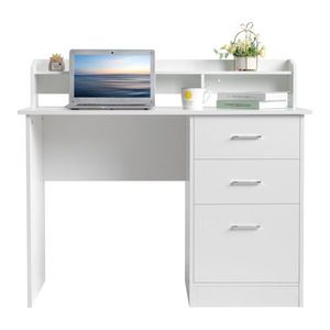Scrivania per Computer in Truciolato Bianco Effetto Legno 110*50*95cm con Piano in Triamina e Tre Cassetti - Product Image 2